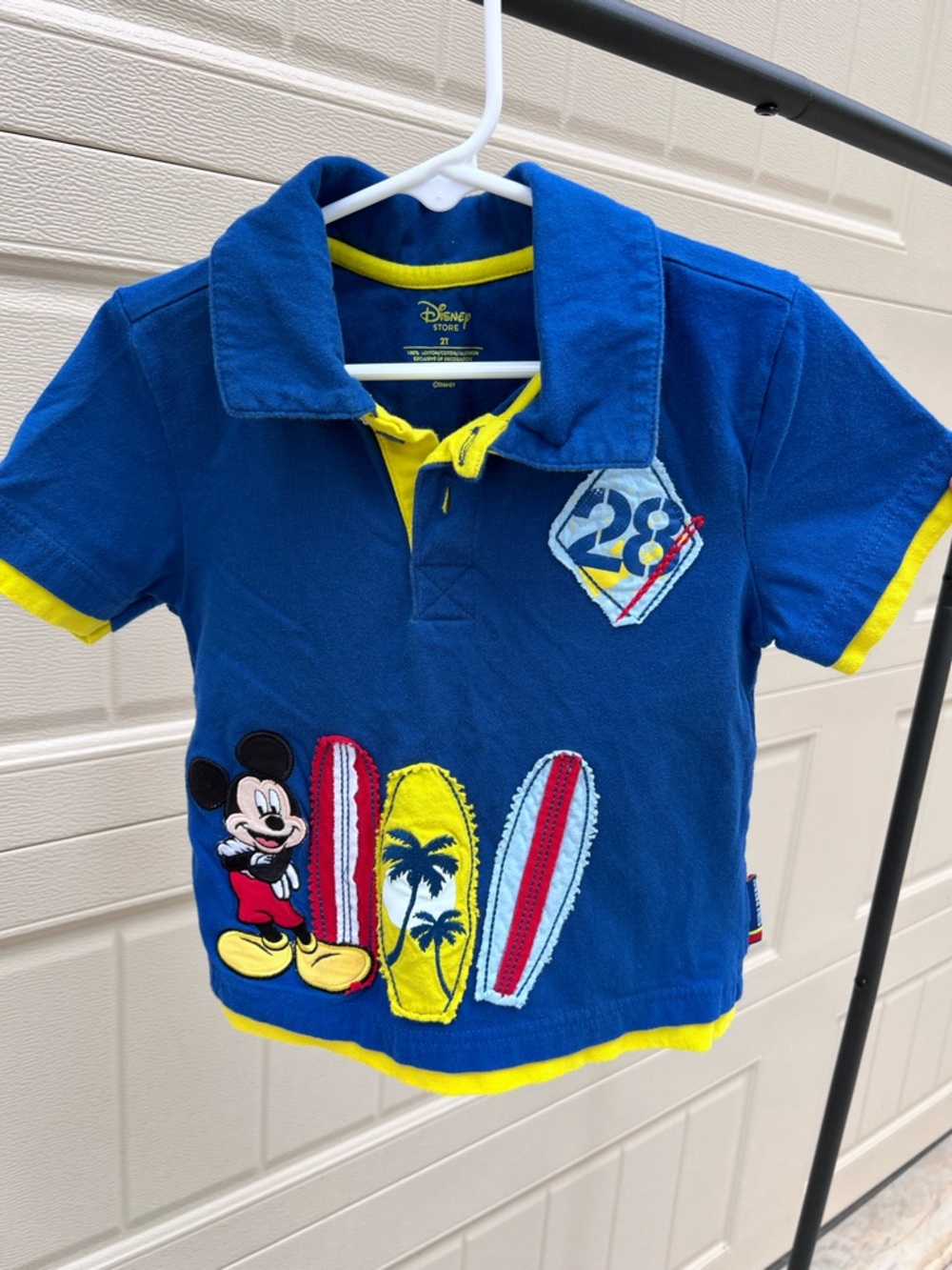 Disney Mickey Mouse Blue Polo Shirt with Surfboard Embroidered vintage y2k